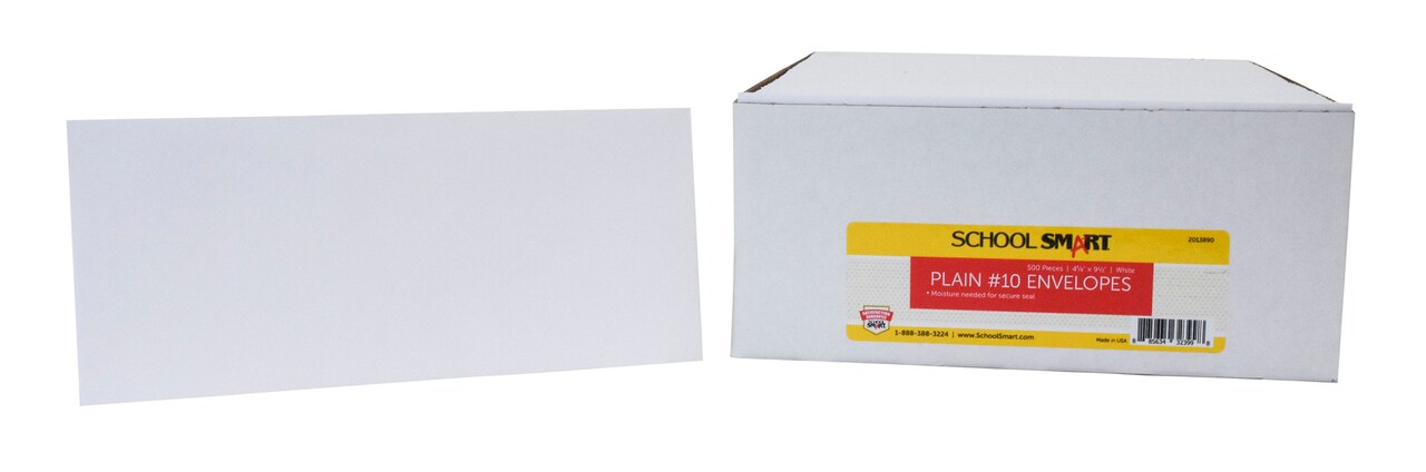 School Smart Number 10 Envelopes, 4-1/8 x 9-1/2 Inches, White, Pack of 500